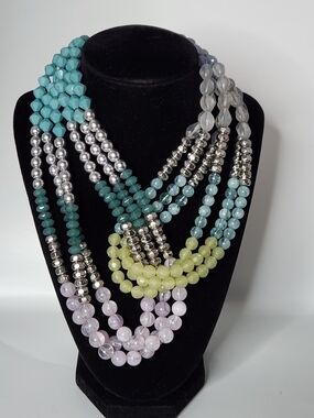 Lydell NYC Multi-Strand Beaded Statement Necklace in Pastel Tones